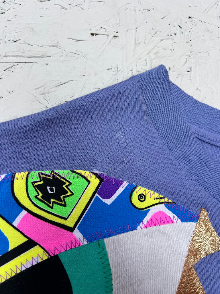 2nd - Sample Size XL - 'Look Out' Oversized Longer Length Tee - Lavender with 90s Neon Print