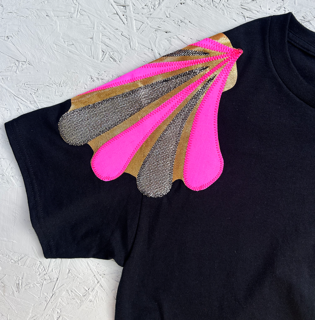 'Shell Shock' Boxy Tee - Black and Neon - choice of lengths