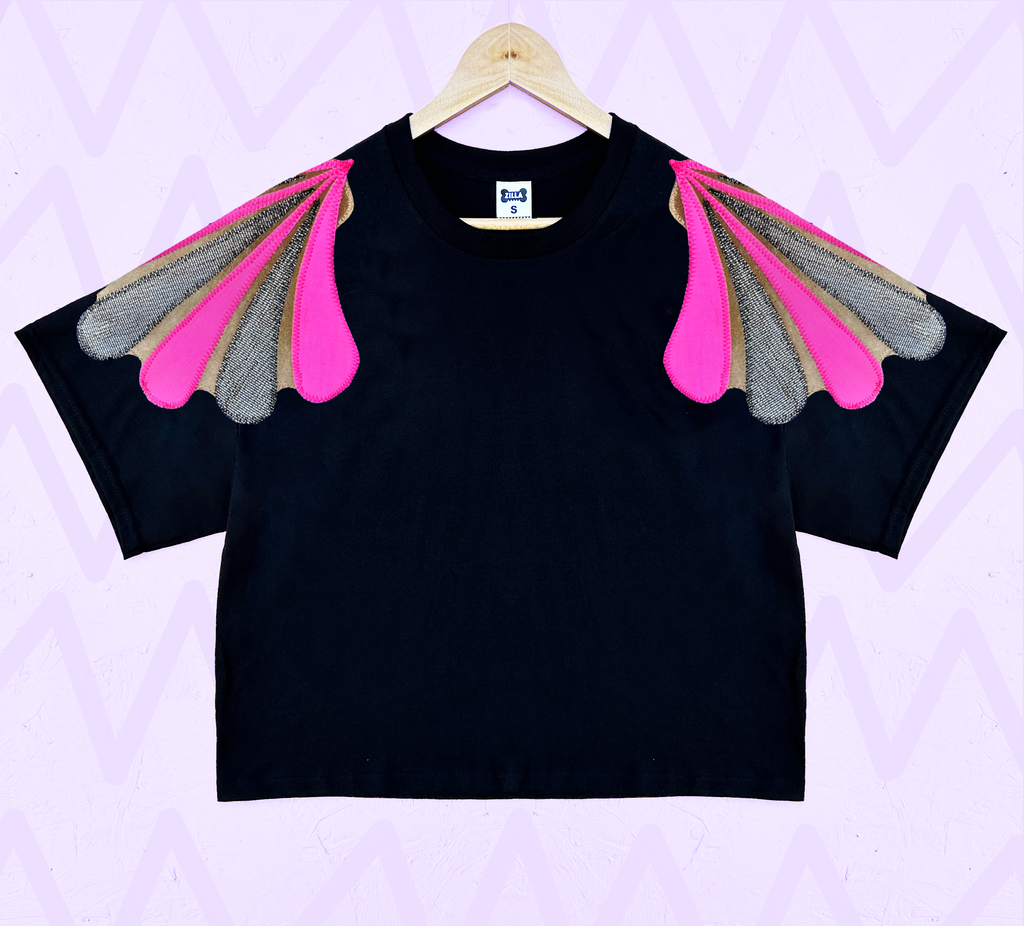 'Shell Shock' Boxy Tee - Black and Neon - choice of lengths