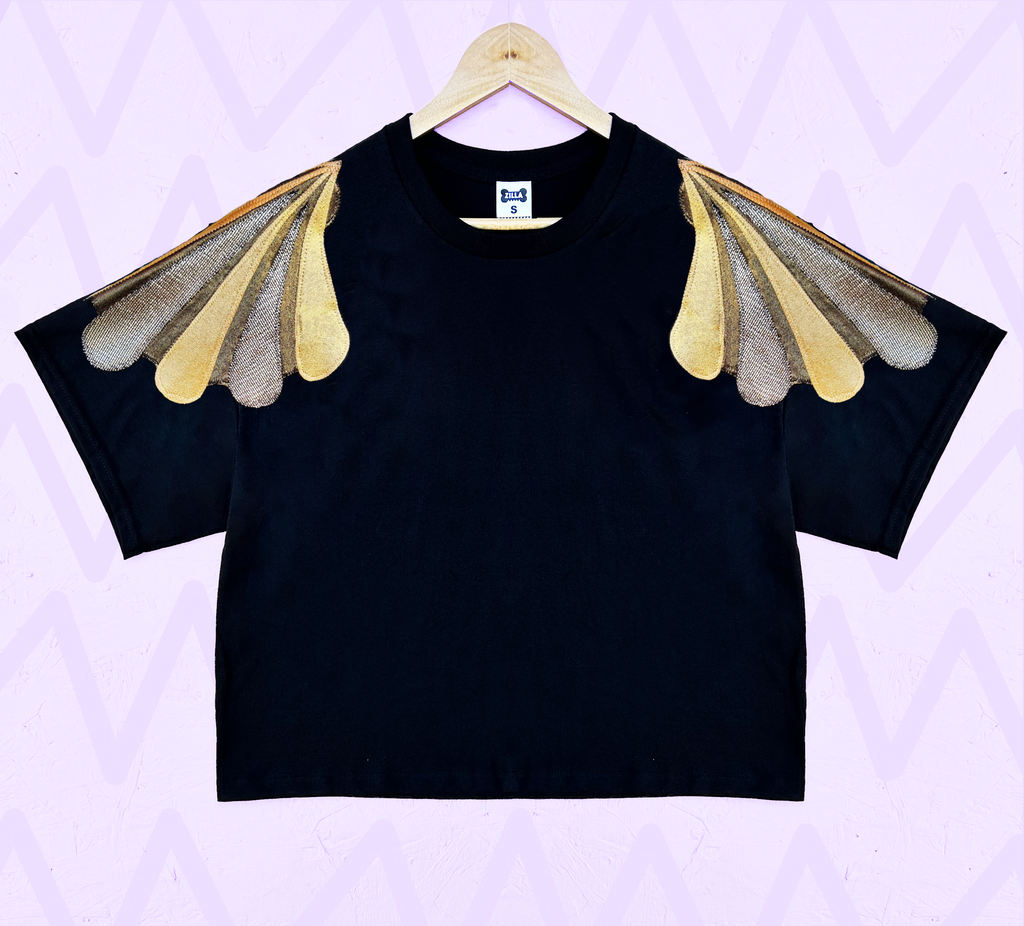 Size XL - 'Shell Shock' Boxy Tee - Black and gold